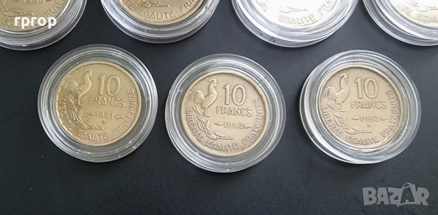 Франция. 10 и 20 франка. 10 франка, 20 франка . 7 бройки. 1950- 1953 г., снимка 4 - Нумизматика и бонистика - 47567672