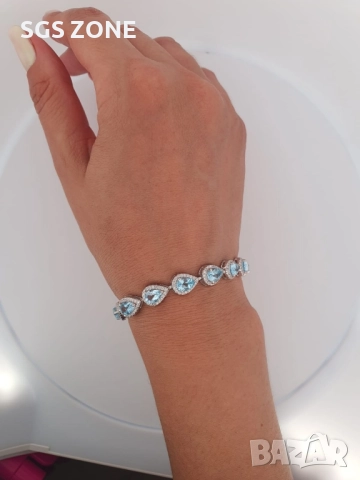 СРЕБЪРНА ГРИВНА СЪС СИН ТОПАЗ И ПЕРИДОТ 925, снимка 2 - Гривни - 52367524