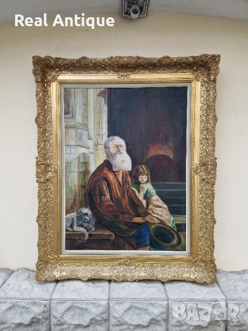 Уникална антикварна белгийска майсторска авторска картина масло върху платно 