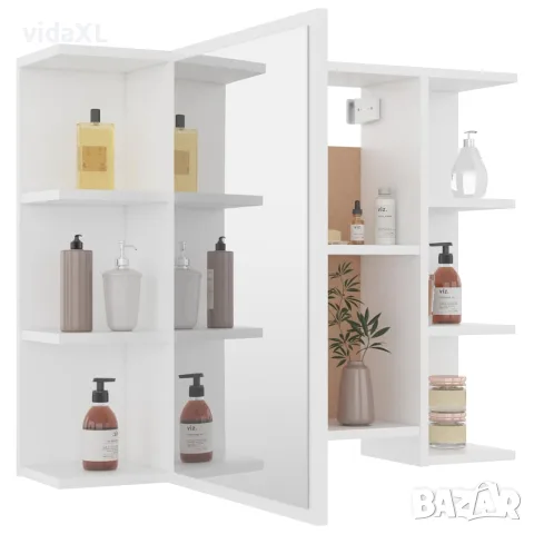 vidaXL Шкаф за баня с огледало, бял, 80x20,5x64 см, инженерно дърво, снимка 4 - Шкафове - 56147869