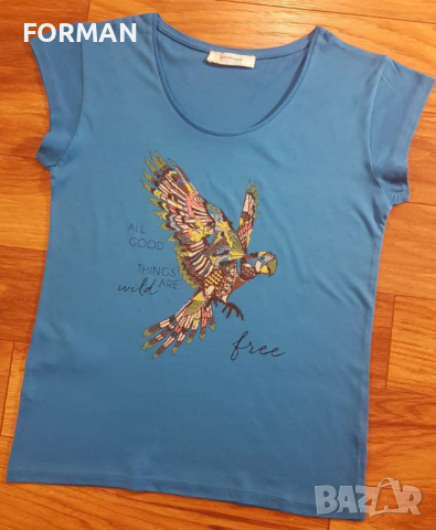 СТРАХОТНА синя тениска с релефна щампа орел