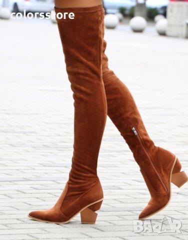 Ботуши на ток - кафяв велур - O350, снимка 2 - Дамски ботуши - 30850590