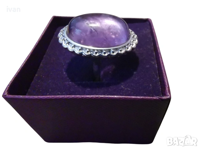 сребърен пръстен 925 с аметист. 8.10 гр. в кутия , снимка 2 - Пръстени - 53344121