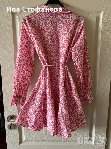 Разкошна къса  ежедневна елегантна рокля бяло и розово 100 % памук памучна , снимка 4 - Рокли - 50246072