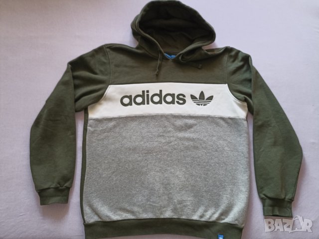 Adidas L-  Суичър с качулка в маслено зелено и сиво , снимка 5 - Суичъри - 42467440