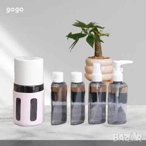 Комплект компактни бутилки за пътуване – 4 бр. контейнери за козметични и хигиенни течности, снимка 5 - Други стоки за дома - 49680759