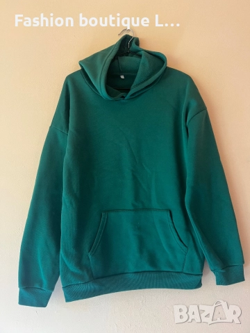 Зелен дамски суитшърт с качулка и голям джоб отпред посредата L размер 💚💚💚