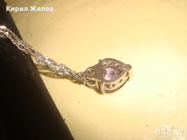 САПФИРЕНО НЕЖНО КРАСИВО АРТ ДЕКО КОЛИЕ БЛАГОРОДНА СТОМАНА с БЯЛА ПОЗЛАТА и ЦИРКОН 27257, снимка 12 - Колиета, медальони, синджири - 35007849