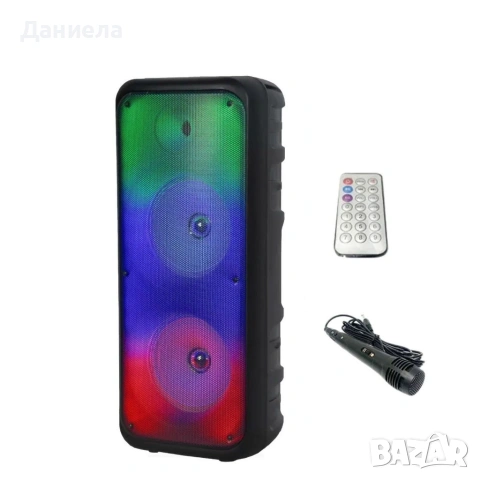Безжична RGB тонколона – 2×8″ говорителя, Bluetooth, 1200 W, батерия 3000 mAh, снимка 4 - Тонколони - 53196543