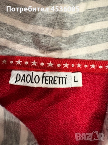 Дамски червен сучър с цип и качулка на Paolo Feretti-Размер L, снимка 3 - Суичъри - 52281280