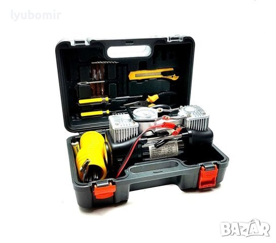 Въздушен компресор за гуми, с ремонтен авариен комплект за гуми