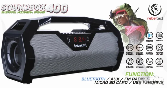 Bluetooth/FM/USB Speaker Rebeltec SoundBox 400, снимка 2 - Bluetooth тонколони - 56017558