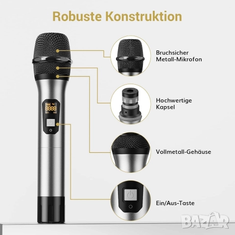 Комплект 2бр професионални безжични микрофона с приемник, TONOR TW820, снимка 4 - Микрофони - 52589944