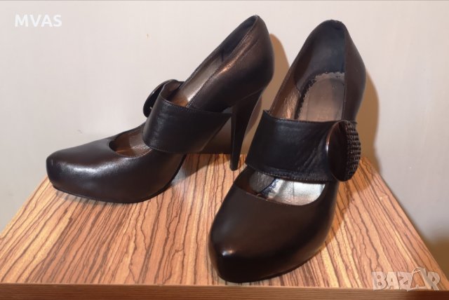 Нови черни кожени обувки на ток 38 номер, снимка 6 - Дамски елегантни обувки - 29214318