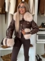 🤎 LUX FUR BROWN – Кожено яке с каракул | Италианска колекция, снимка 1