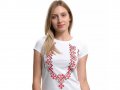 Нова дамска бяла тениска с трансферен печат Шевица, Етно мотив, България, снимка 7