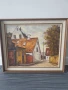 53х45см/малка стара картина масло върху платно/градски пейзаж/малка улица-къщи/дървена рамка, снимка 1
