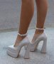 Обувки на ток - бежов сатен - VT2, снимка 1 - Дамски обувки на ток - 34998105