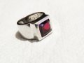   Стар солиден мъжки сребърен пръстен с голям рубин - Рубинът дарява любов и чар, храброст и мъжеств, снимка 1 - Пръстени - 35136971