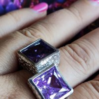Интересен сребърен пръстен с Пурпурни Аметисти, снимка 5 - Пръстени - 38105772