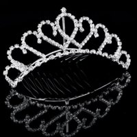 Коронка тиара Сърца метална сребриста корона забождане в коса прическа сватба детска дамска, снимка 3 - Аксесоари за коса - 31268938