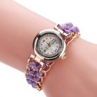 Нов дамски часовник с лилаво метало-текстилно закопчаване, снимка 2 - Дамски - 42178292