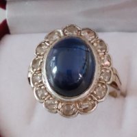 Стар антикварен златен дамски пръстен с диаманти и сапфир/злато 18 к. , снимка 1 - Пръстени - 39812205