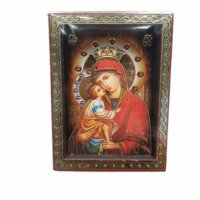 Магнитна фигурка Ahelos, Богородица с младенеца, Дървена, 4х3 см, снимка 1 - Арт сувенири - 42483073