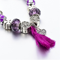 Посребрена дамска гривна с лилави кристални камъни (006), снимка 4 - Гривни - 44668916