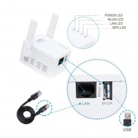 300Mbps Wireless-N Repeater Усилвател Увеличaвaщ Wi-Fi Покритието и Силата на Сигнала + 1000Mbps LAN, снимка 2 - Рутери - 29183239