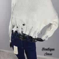Дамски накъсан къс пуловер 5 цвята , снимка 5 - Блузи с дълъг ръкав и пуловери - 38669424