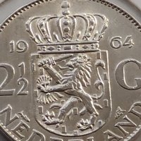 Сребърна монета 2 1/2 гулдена 1964г. Кралица Юлиана Нидерландска 39626, снимка 2 - Нумизматика и бонистика - 42755713