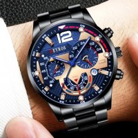 Луксозен мъжки часовник бизнес класа DEYROS "Син -златист"с гривна, снимка 5 - Мъжки - 42748477