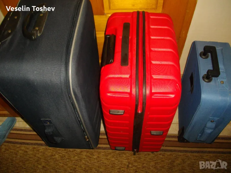 Голям,малък и среден куфар с колелца,пластмаса и текстил, снимка 1