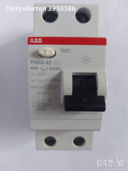 Дефектнотокова защита, 2P, 40A, 300mA, ABB FH202 AC-40/0,3, снимка 1