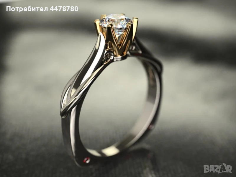 Златен пръстен с диамант и рубини, снимка 1