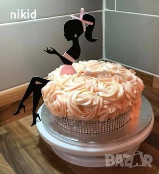 Лейди Силует Дама Момиче 2 части картонен топер на клечки украса декорация за торта Парти, снимка 1