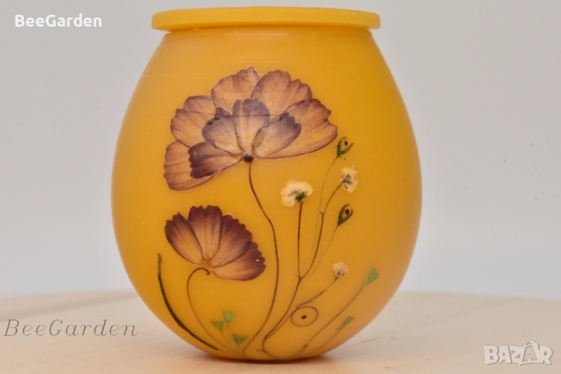 Ръчно изработено бурканче от пчелен восък с пчелен мед, снимка 1