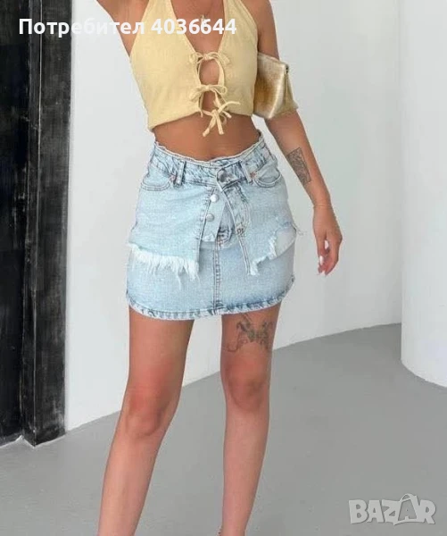 Пола деним с двойна талия, снимка 1