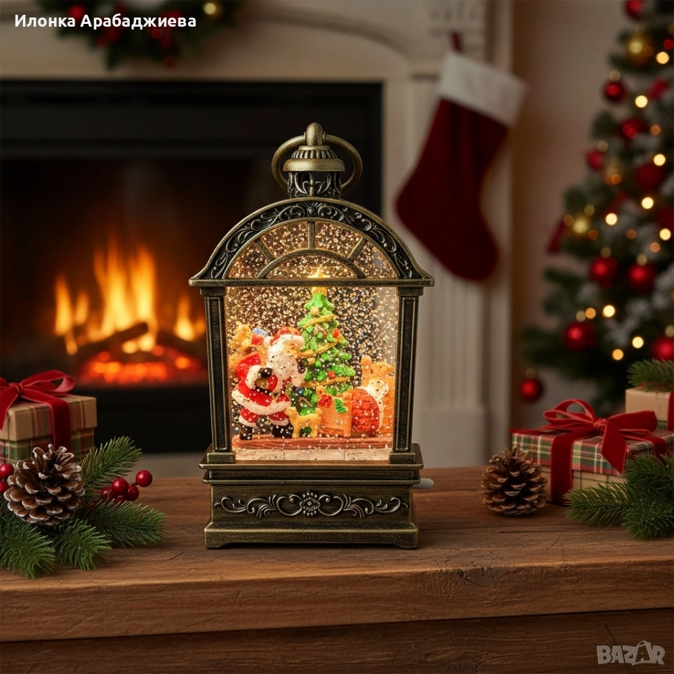 Коледен фенер с музика и снежен ефект – празнична лампа с LED светлина, снимка 1