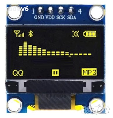 OLED дисплей 0.96" - жълт, I2C интерфейс, 128x64, Ардуино / Arduino, снимка 1