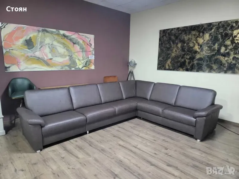 ПРОМОЦИЯ!!!Кафяв кожен ъглов диван с функция сън ZE-EM09003, снимка 1