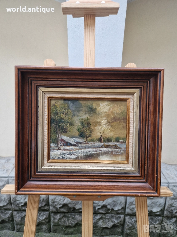 Страхотна антикварна белгийска авторска майсторска картина масло върху платно , снимка 1