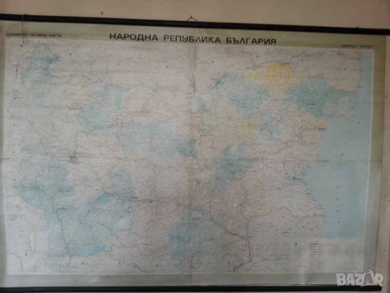 Голяма стенна карта на България : "Административна карта на НРБ" от 1981 г.размер 195х128 см.- рядка, снимка 1