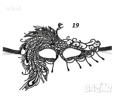 19 домино паунова опашка черна маска дантела за лице очи маскарад парти бал, снимка 1