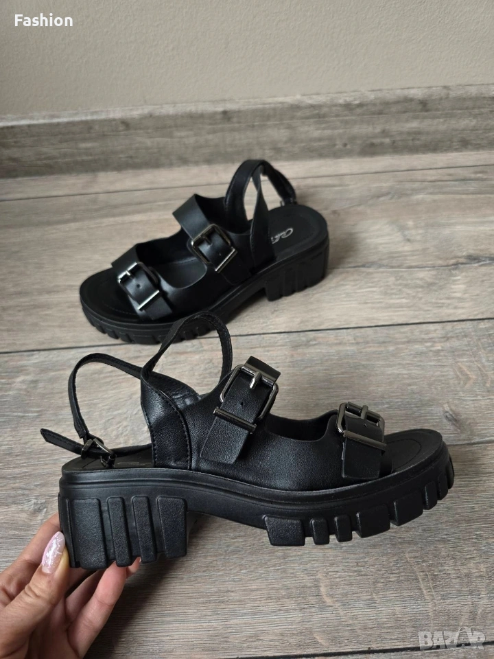 Жестоки дамски черни сандали от еко кожа, снимка 1