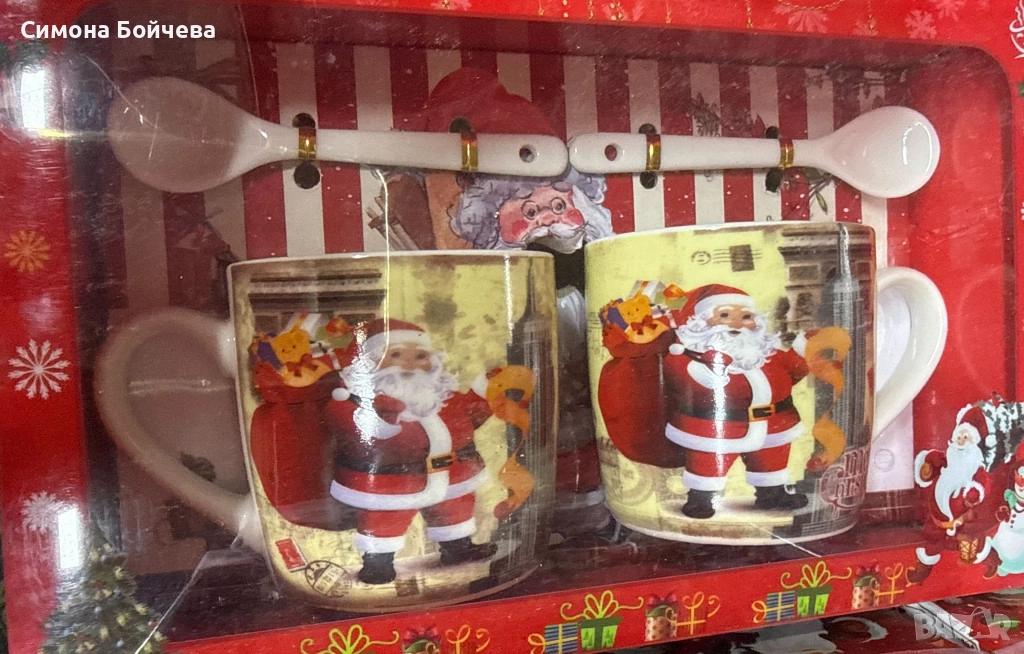 Подаръчен комплект за двама, 2 броя коледни чаши с 2 лъжички., снимка 1