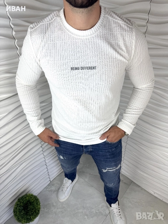 Мъжка блуза в бял цвят с надпис отпред, снимка 1