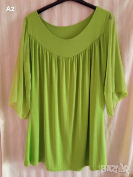 Блуза в зелен цвят с тюлени ръкави , снимка 1
