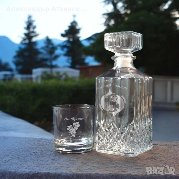 Лазерно гравирани по ваш избор ПРОМО СЕТОВЕ от стъклени чаши + гарафа, снимка 1